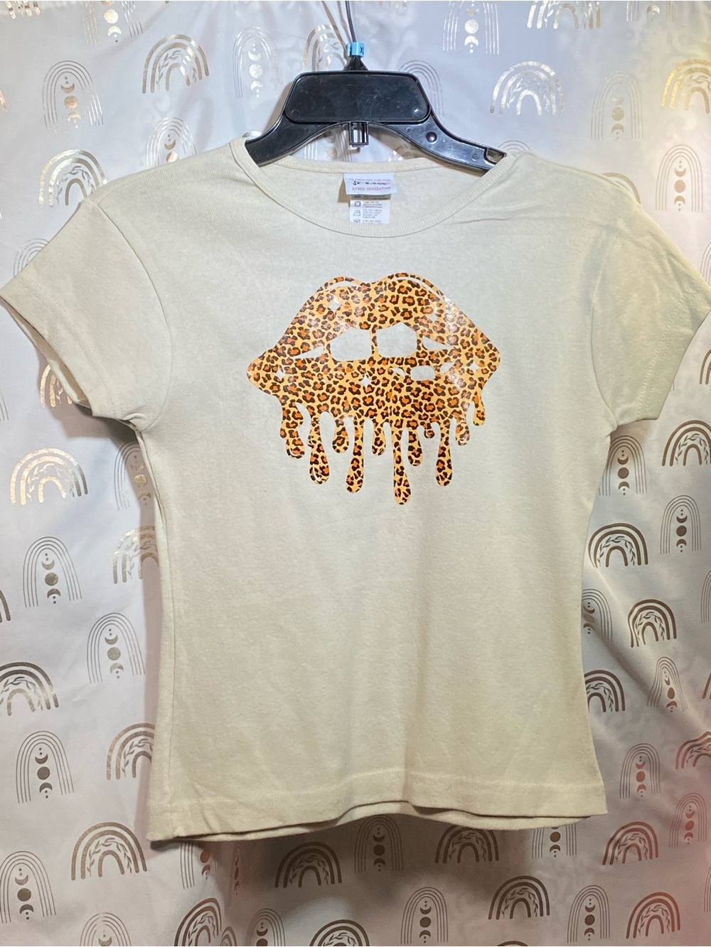 Up Cycled Leopard Drip Graphic Tee - Cream Women's Top